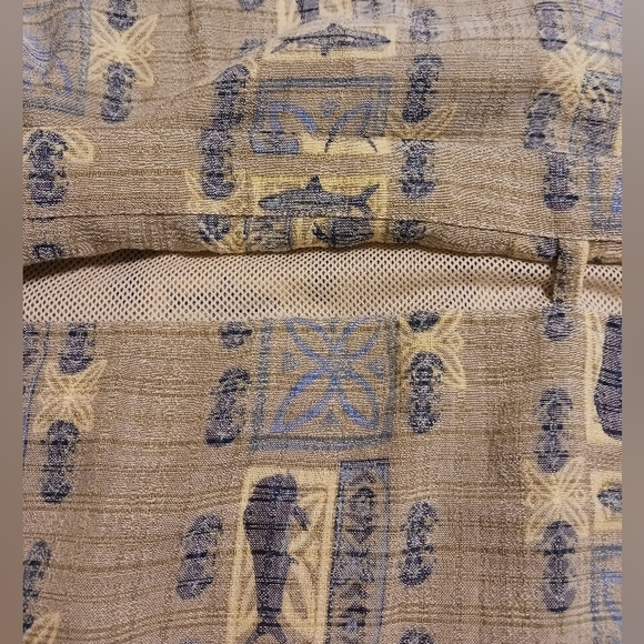 Exofficio Men's Medium Tan Blue Hawaiian Fishing S/S Button Down Vented Shirt - Picture 6 of 11